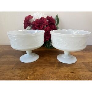 Vintage E.O. Brody Milk‎ Glass Compotes Pedestal Bowls Wedding Decor Retro